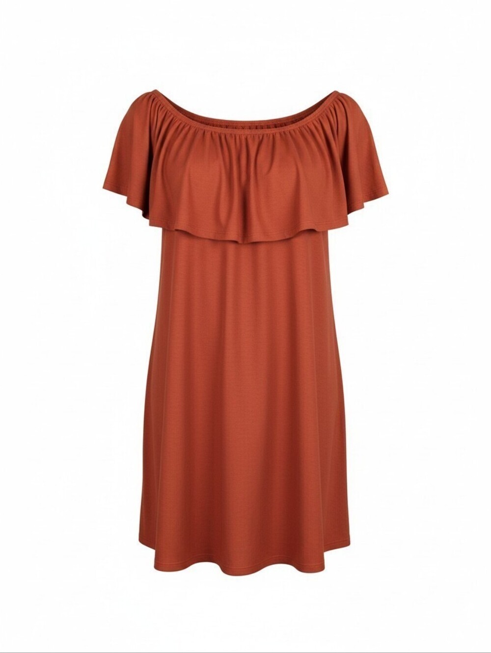 Super Soft Teracotta Rust Orange Off Shoulder Beach Surf Dress Full Tilt, L